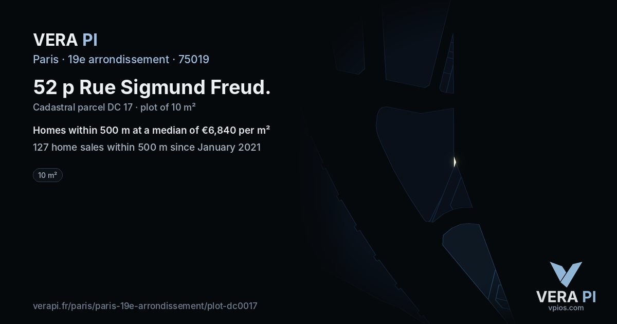52 p Rue Sigmund Freud, 19e arrondissement at night – the plot lit, the parcels around coloured by the prices near them