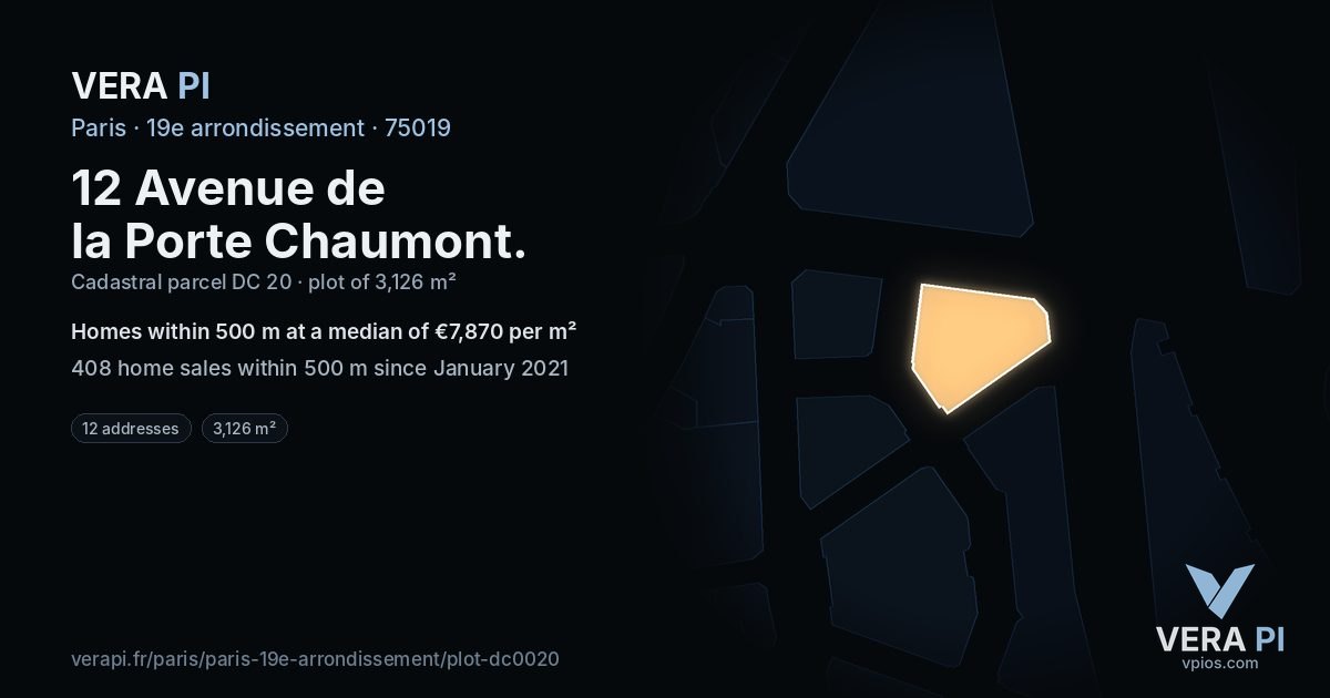 12 Avenue de la Porte Chaumont, 19e arrondissement at night – the plot lit, the parcels around coloured by the prices near them