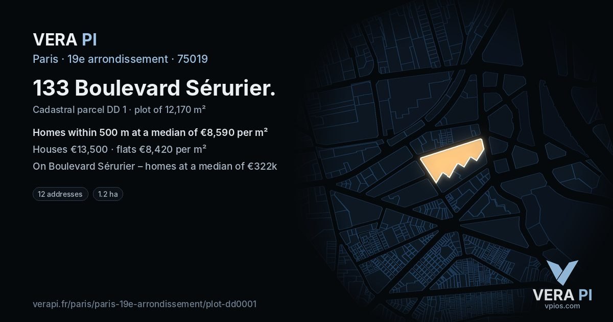 133 Boulevard Sérurier, 19e arrondissement at night – the plot lit, the parcels around coloured by the prices near them