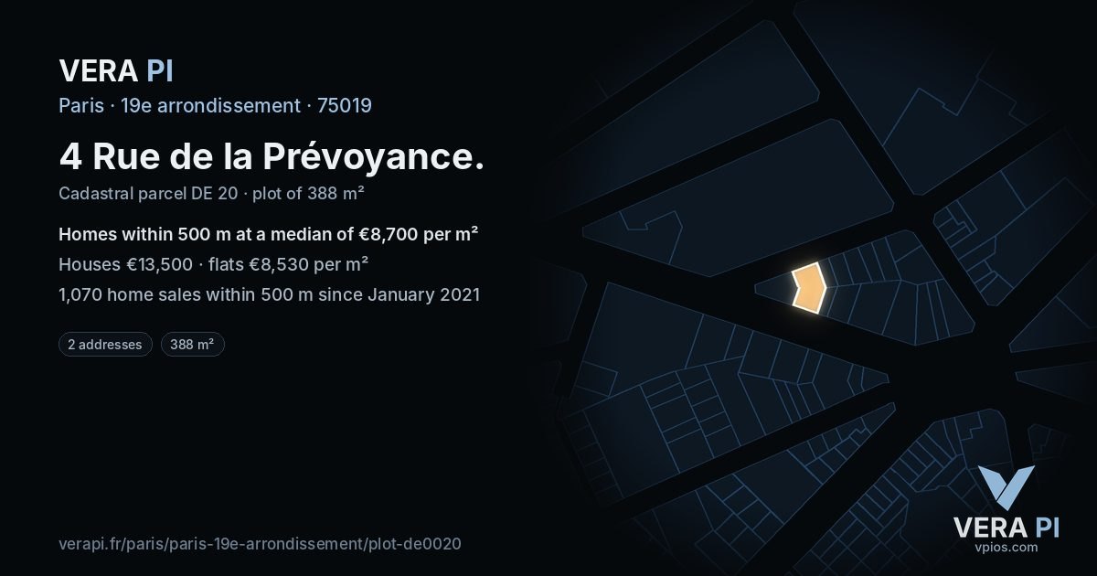 4 Rue de la Prévoyance, 19e arrondissement at night – the plot lit, the parcels around coloured by the prices near them