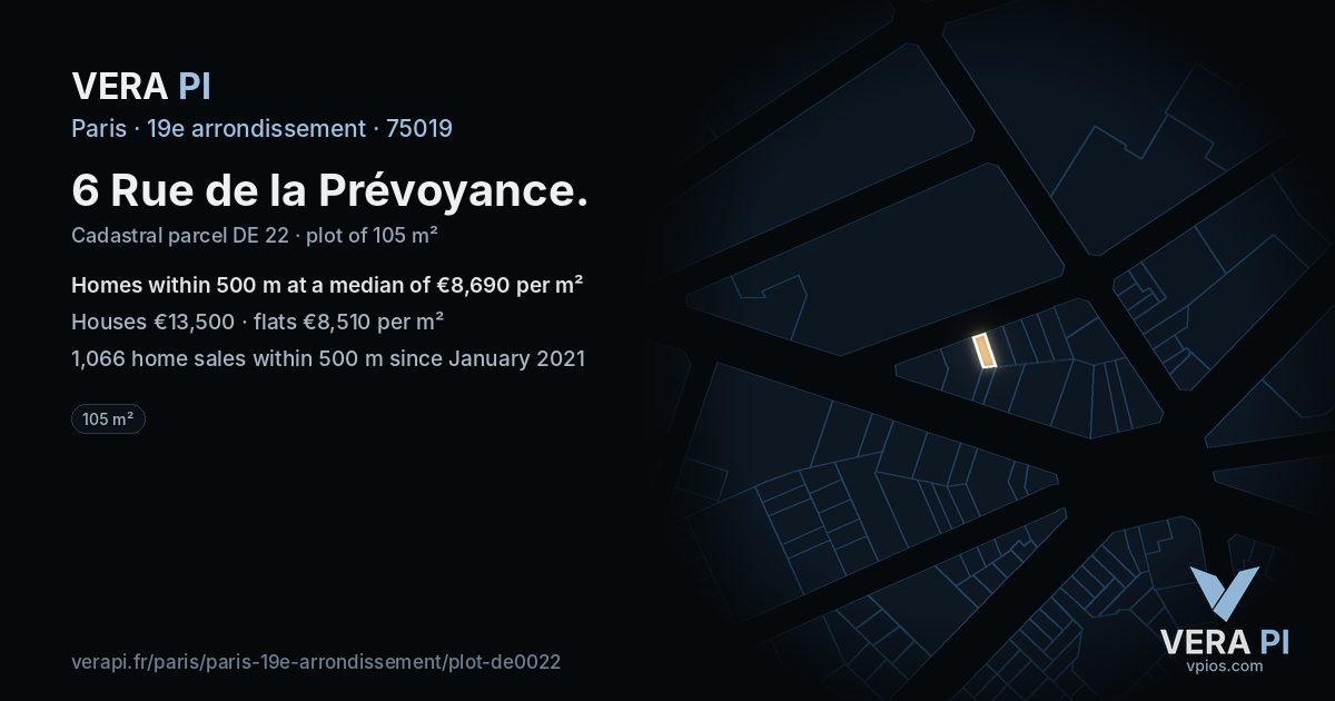 6 Rue de la Prévoyance, 19e arrondissement at night – the plot lit, the parcels around coloured by the prices near them
