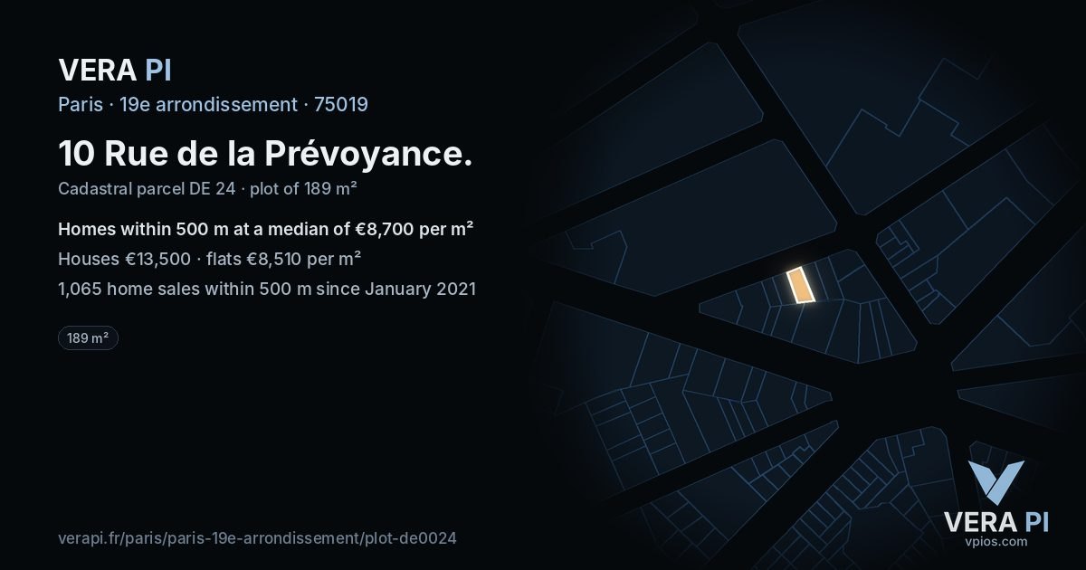 10 Rue de la Prévoyance, 19e arrondissement at night – the plot lit, the parcels around coloured by the prices near them