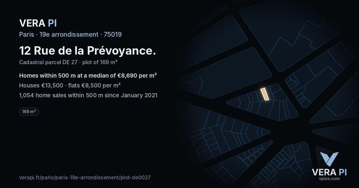 12 Rue de la Prévoyance, 19e arrondissement at night – the plot lit, the parcels around coloured by the prices near them