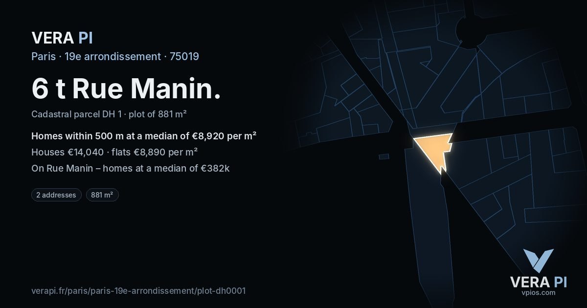 6 t Rue Manin, 19e arrondissement at night – the plot lit, the parcels around coloured by the prices near them