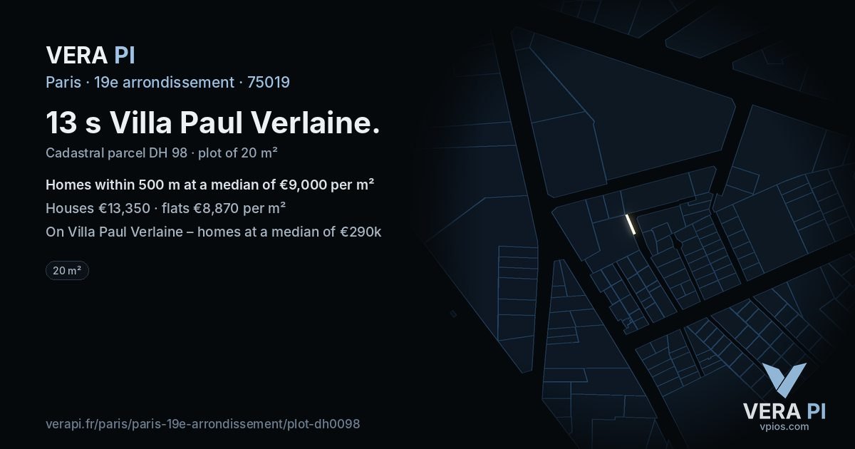 13 s Villa Paul Verlaine, 19e arrondissement at night – the plot lit, the parcels around coloured by the prices near them