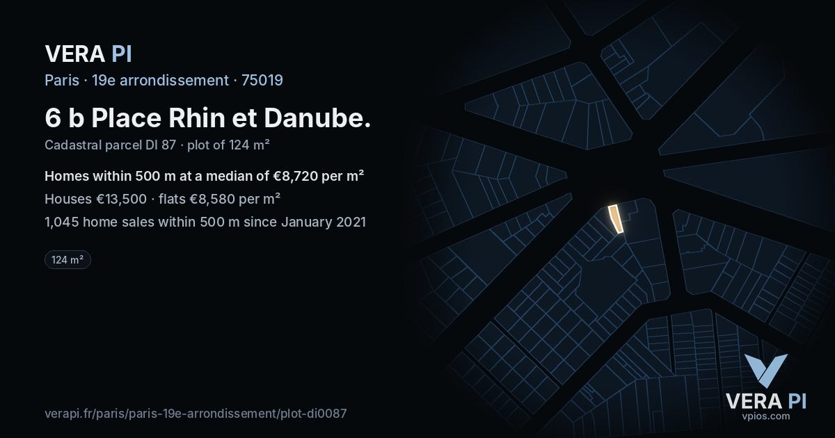 6 b Place Rhin et Danube, 19e arrondissement at night – the plot lit, the parcels around coloured by the prices near them