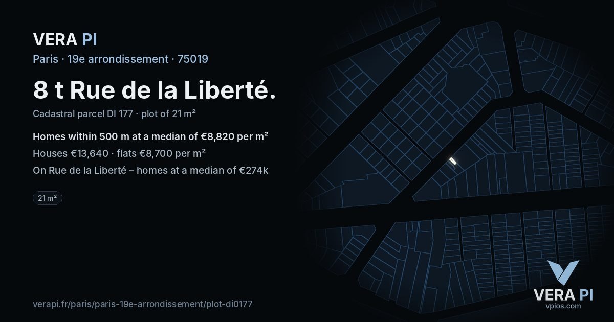 8 t Rue de la Liberté, 19e arrondissement at night – the plot lit, the parcels around coloured by the prices near them