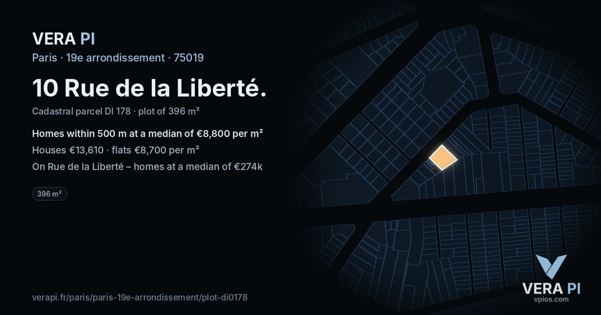 10 Rue de la Liberté, 19e arrondissement at night – the plot lit, the parcels around coloured by the prices near them