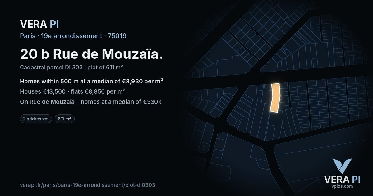 20 b Rue de Mouzaïa, 19e arrondissement at night – the plot lit, the parcels around coloured by the prices near them