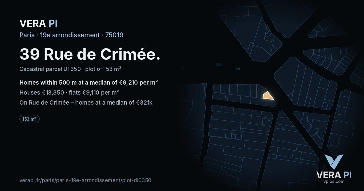 39 Rue de Crimée, 19e arrondissement at night – the plot lit, the parcels around coloured by the prices near them