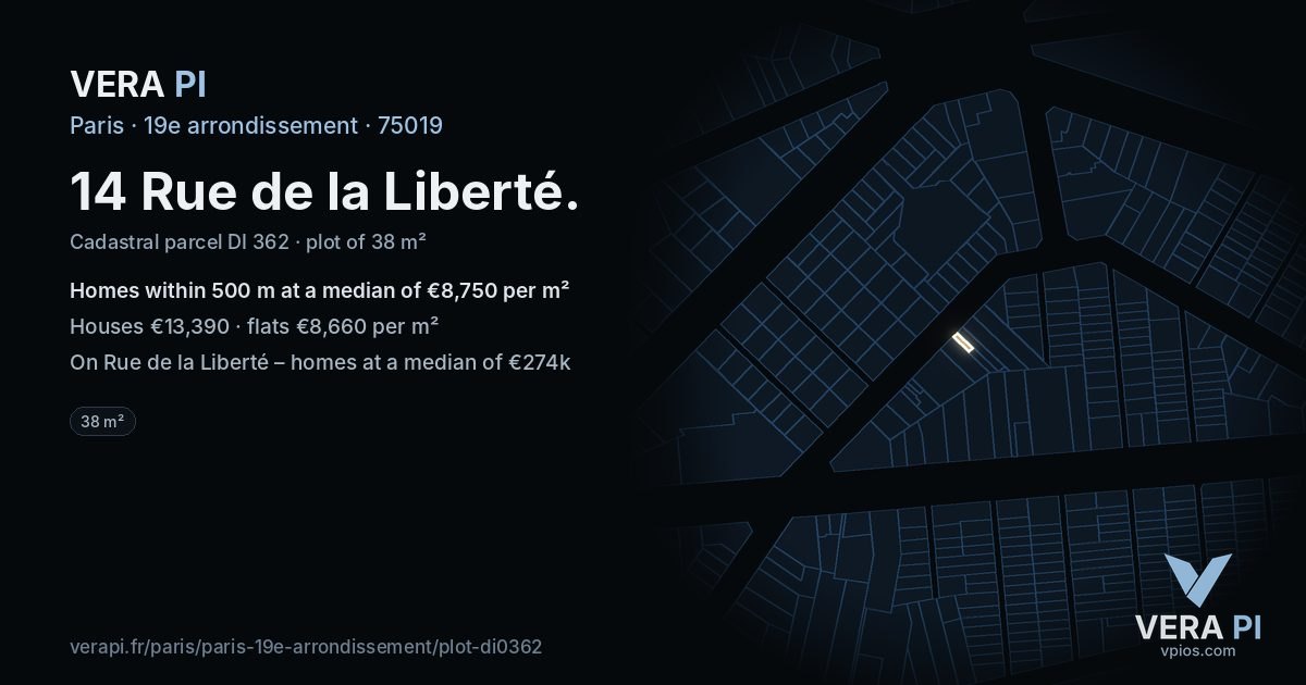 14 Rue de la Liberté, 19e arrondissement at night – the plot lit, the parcels around coloured by the prices near them