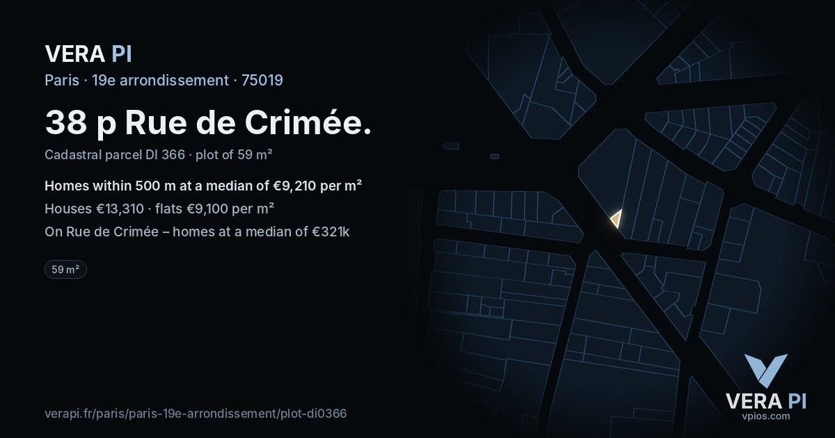 38 p Rue de Crimée, 19e arrondissement at night – the plot lit, the parcels around coloured by the prices near them
