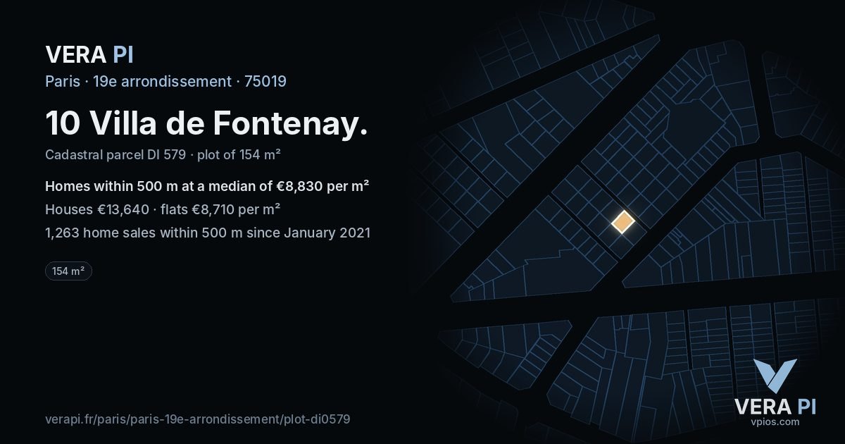 10 Villa de Fontenay, 19e arrondissement at night – the plot lit, the parcels around coloured by the prices near them