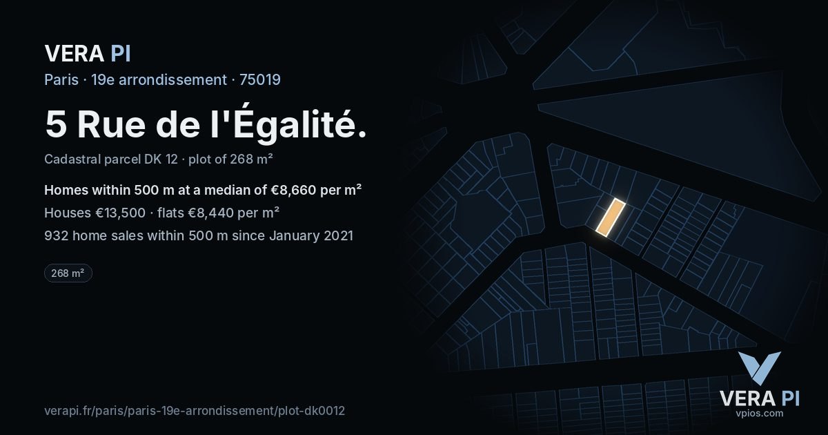5 Rue de l'Égalité, 19e arrondissement at night – the plot lit, the parcels around coloured by the prices near them