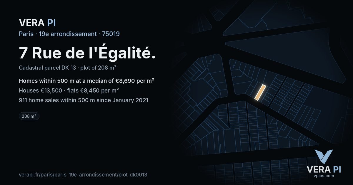 7 Rue de l'Égalité, 19e arrondissement at night – the plot lit, the parcels around coloured by the prices near them