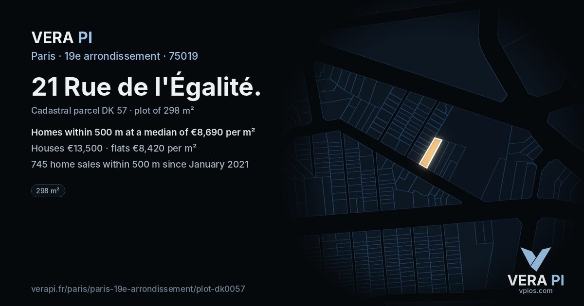 21 Rue de l'Égalité, 19e arrondissement at night – the plot lit, the parcels around coloured by the prices near them