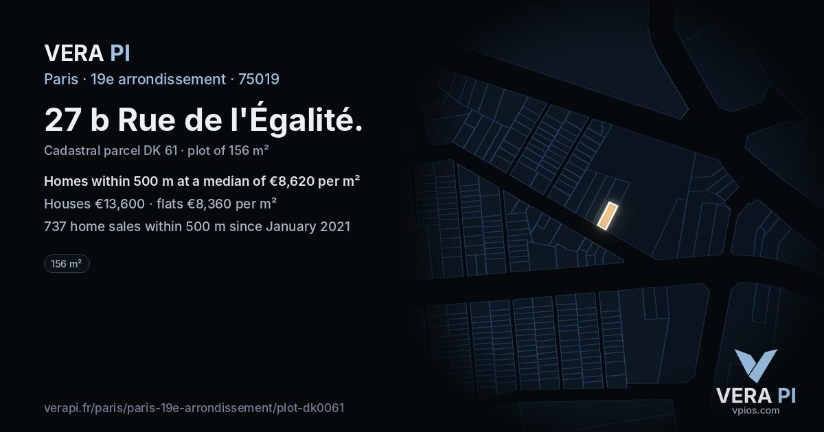 27 b Rue de l'Égalité, 19e arrondissement at night – the plot lit, the parcels around coloured by the prices near them