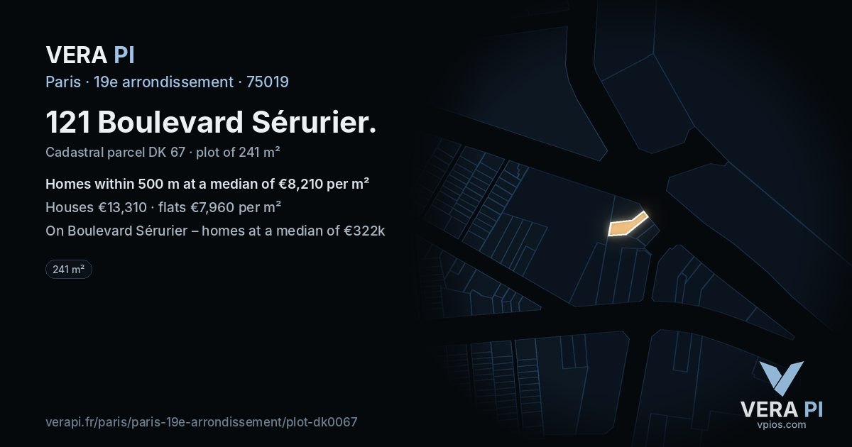 121 Boulevard Sérurier, 19e arrondissement at night – the plot lit, the parcels around coloured by the prices near them