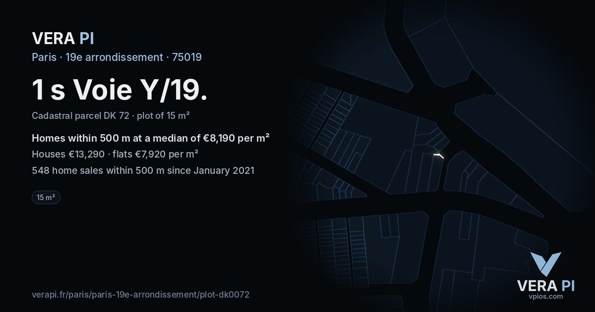 1 s Voie Y/19, 19e arrondissement at night – the plot lit, the parcels around coloured by the prices near them