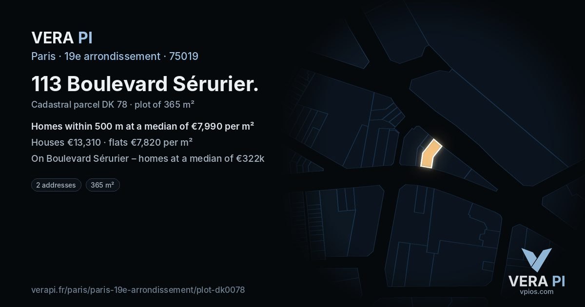 113 Boulevard Sérurier, 19e arrondissement at night – the plot lit, the parcels around coloured by the prices near them