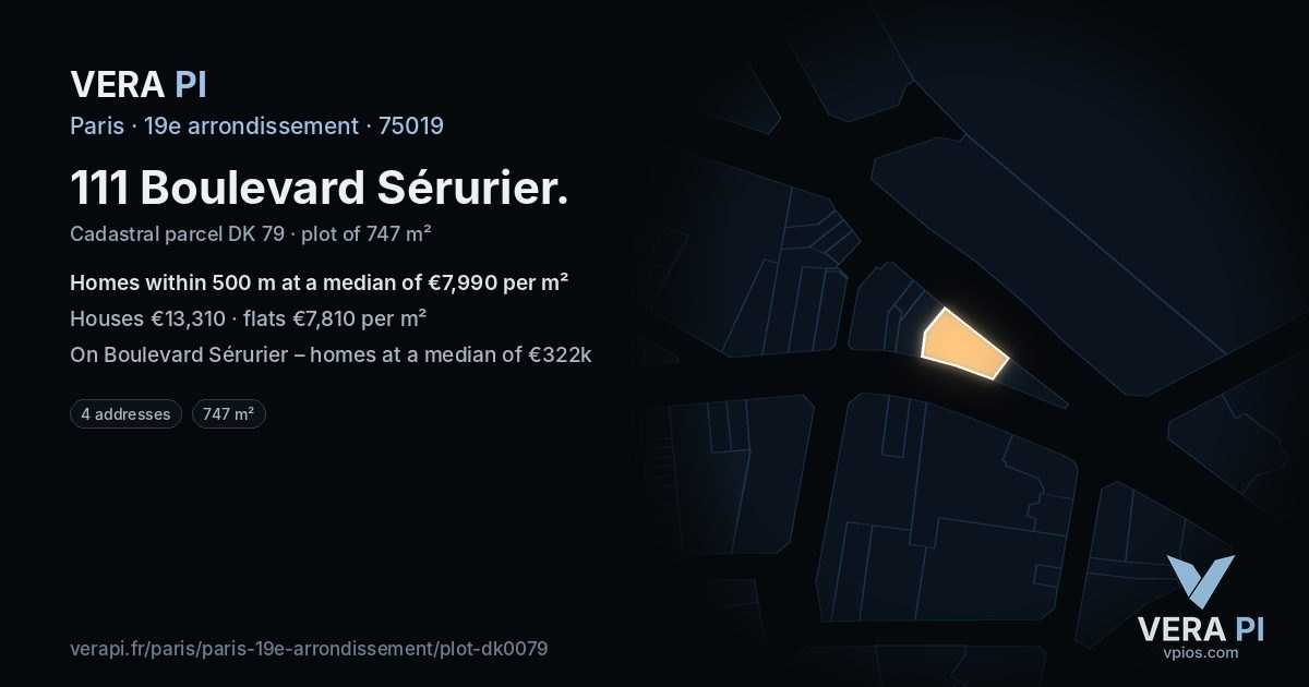 111 Boulevard Sérurier, 19e arrondissement at night – the plot lit, the parcels around coloured by the prices near them