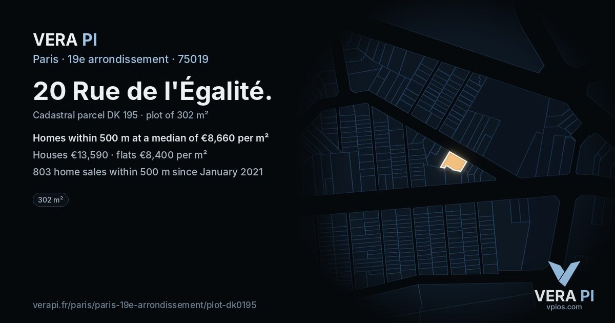 20 Rue de l'Égalité, 19e arrondissement at night – the plot lit, the parcels around coloured by the prices near them