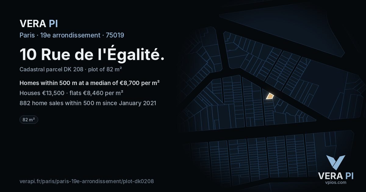 10 Rue de l'Égalité, 19e arrondissement at night – the plot lit, the parcels around coloured by the prices near them
