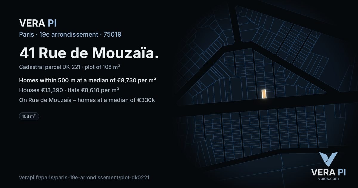 41 Rue de Mouzaïa, 19e arrondissement at night – the plot lit, the parcels around coloured by the prices near them