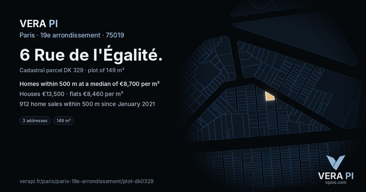 6 Rue de l'Égalité, 19e arrondissement at night – the plot lit, the parcels around coloured by the prices near them