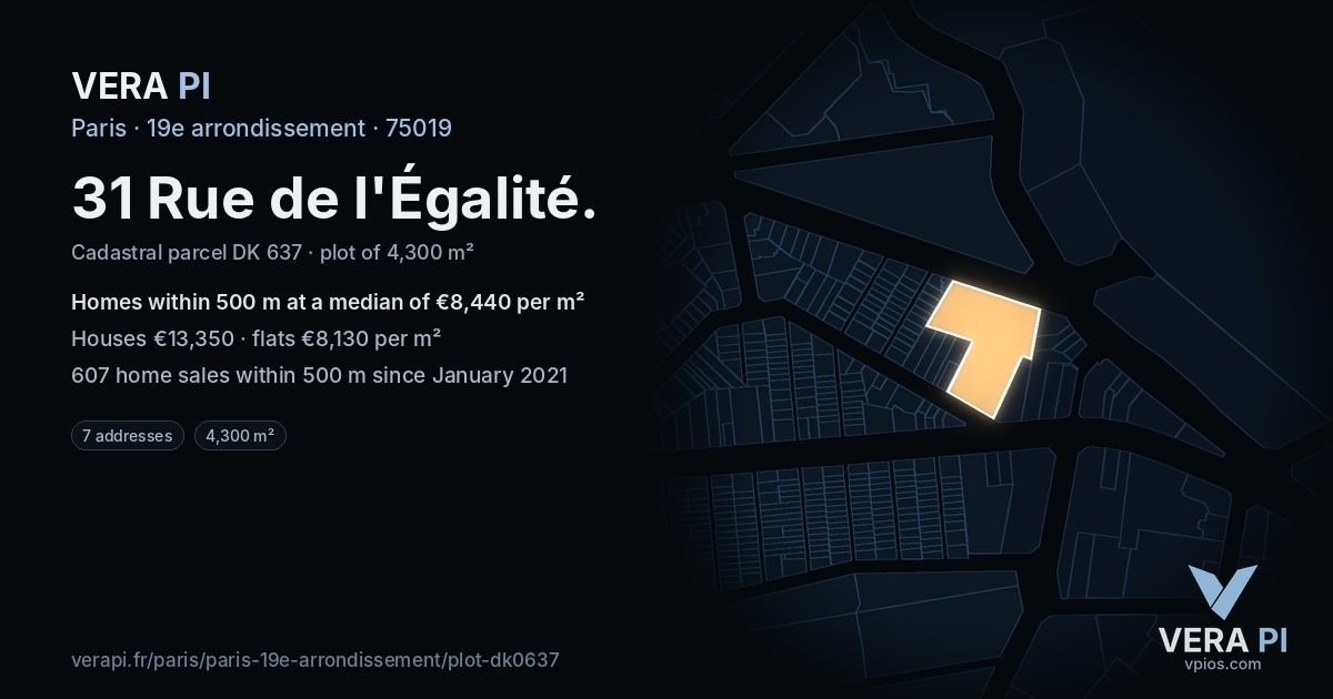31 Rue de l'Égalité, 19e arrondissement at night – the plot lit, the parcels around coloured by the prices near them