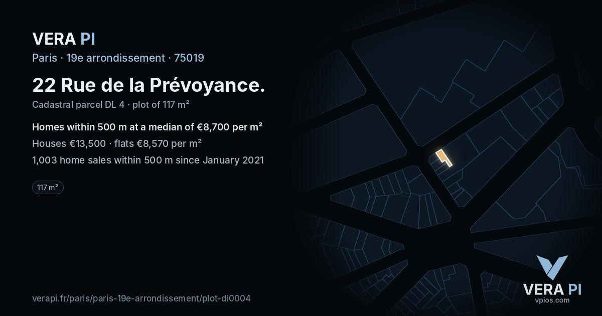 22 Rue de la Prévoyance, 19e arrondissement at night – the plot lit, the parcels around coloured by the prices near them