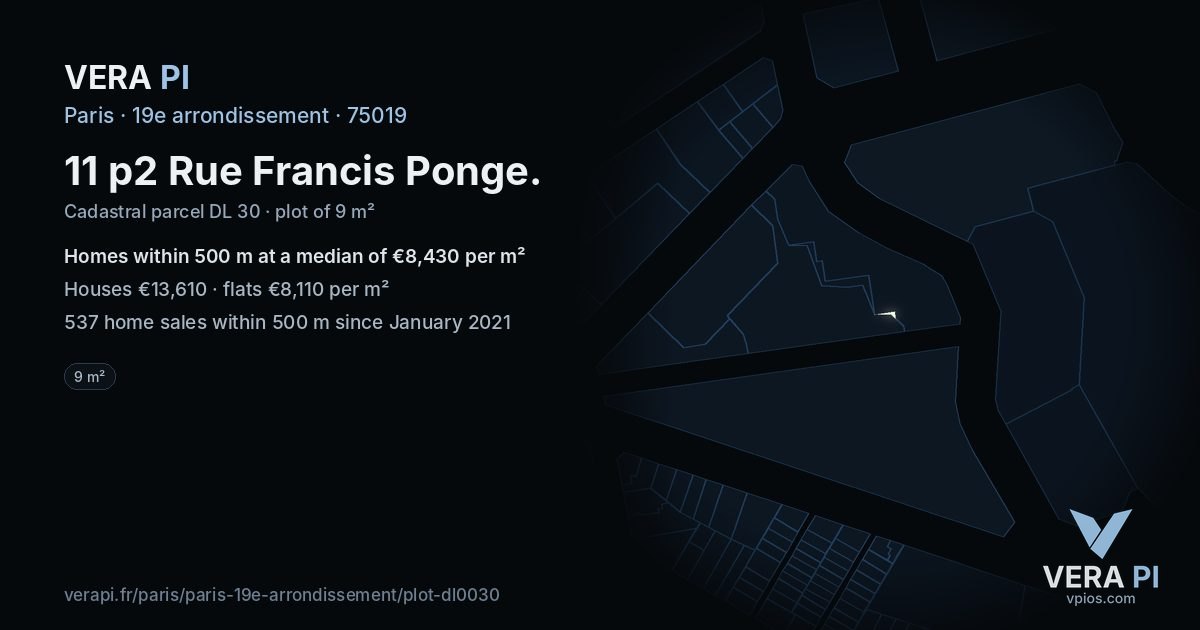 11 p2 Rue Francis Ponge, 19e arrondissement at night – the plot lit, the parcels around coloured by the prices near them