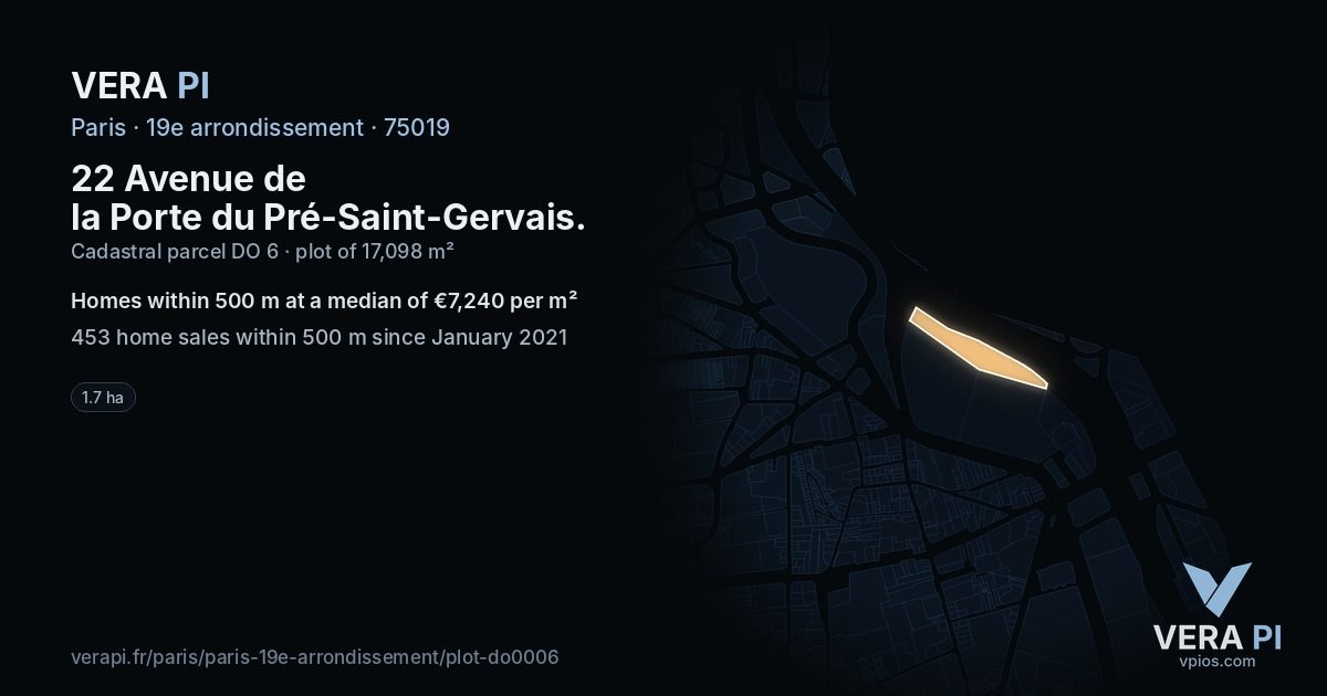 22 Avenue de la Porte du Pré-Saint-Gervais, 19e arrondissement at night – the plot lit, the parcels around coloured by the prices near them