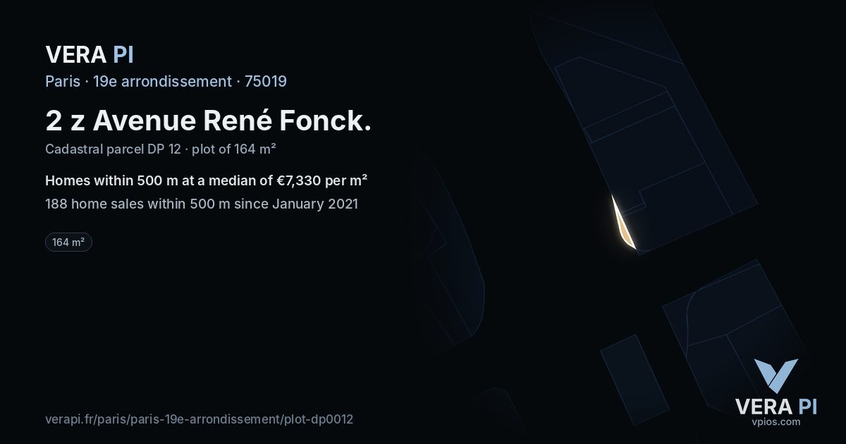 2 z Avenue René Fonck, 19e arrondissement at night – the plot lit, the parcels around coloured by the prices near them