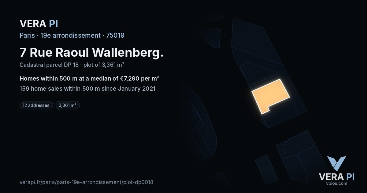 7 Rue Raoul Wallenberg, 19e arrondissement at night – the plot lit, the parcels around coloured by the prices near them