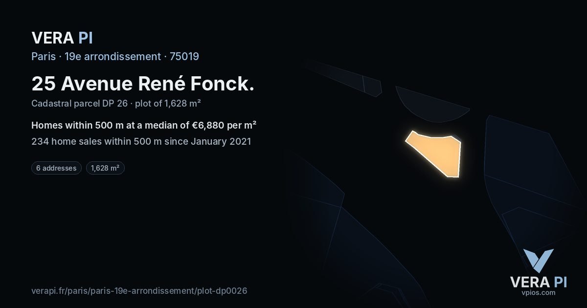 25 Avenue René Fonck, 19e arrondissement at night – the plot lit, the parcels around coloured by the prices near them