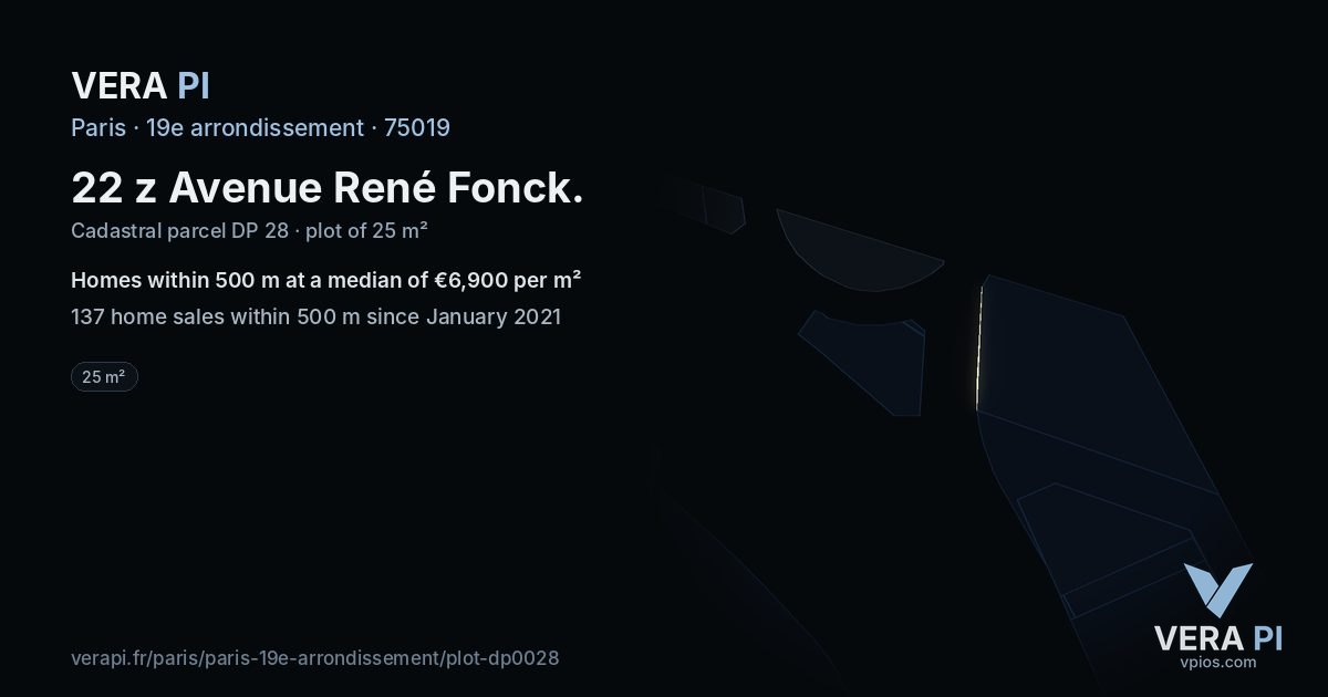 22 z Avenue René Fonck, 19e arrondissement at night – the plot lit, the parcels around coloured by the prices near them