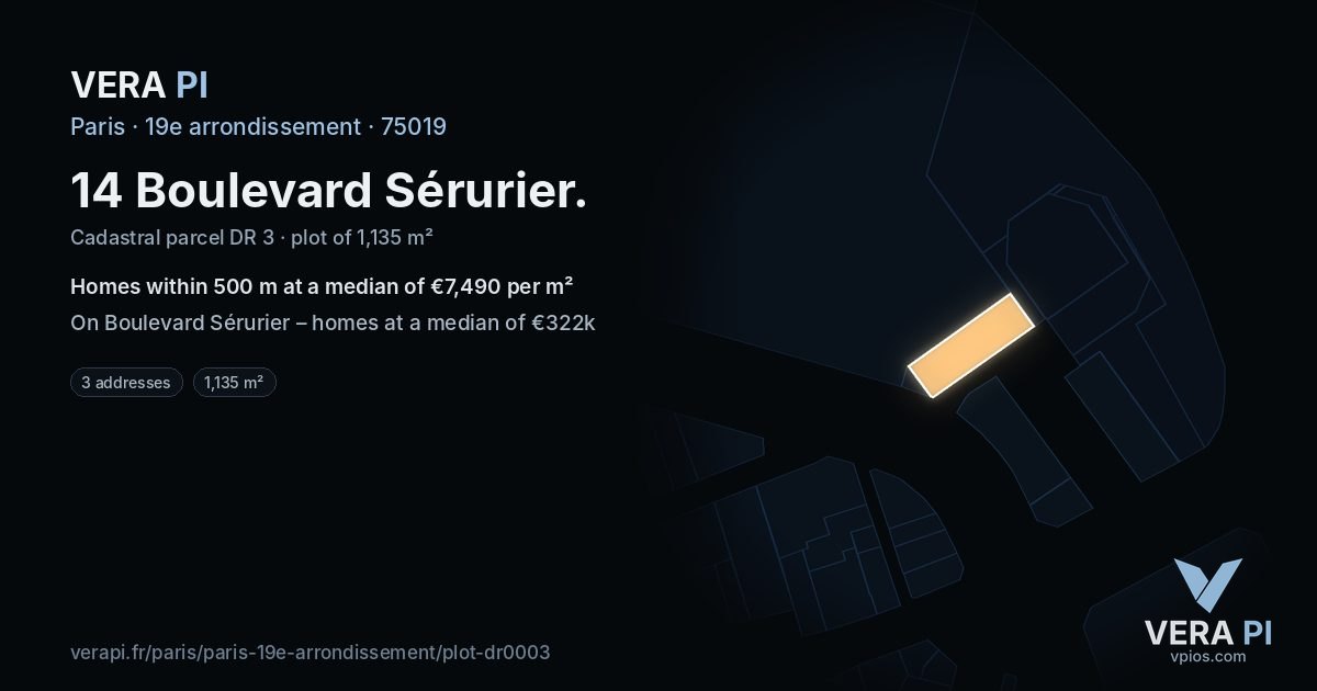 14 Boulevard Sérurier, 19e arrondissement at night – the plot lit, the parcels around coloured by the prices near them