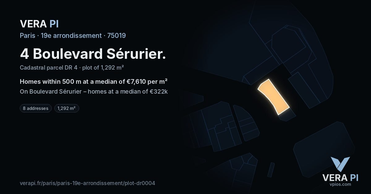 4 Boulevard Sérurier, 19e arrondissement at night – the plot lit, the parcels around coloured by the prices near them