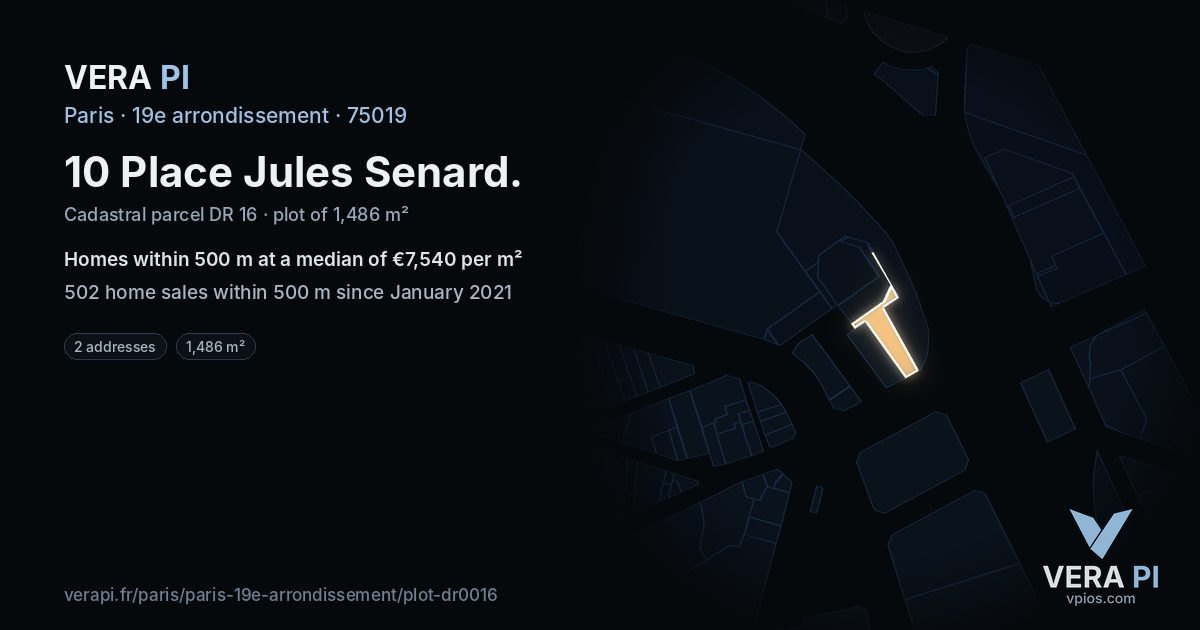 10 Place Jules Senard, 19e arrondissement at night – the plot lit, the parcels around coloured by the prices near them