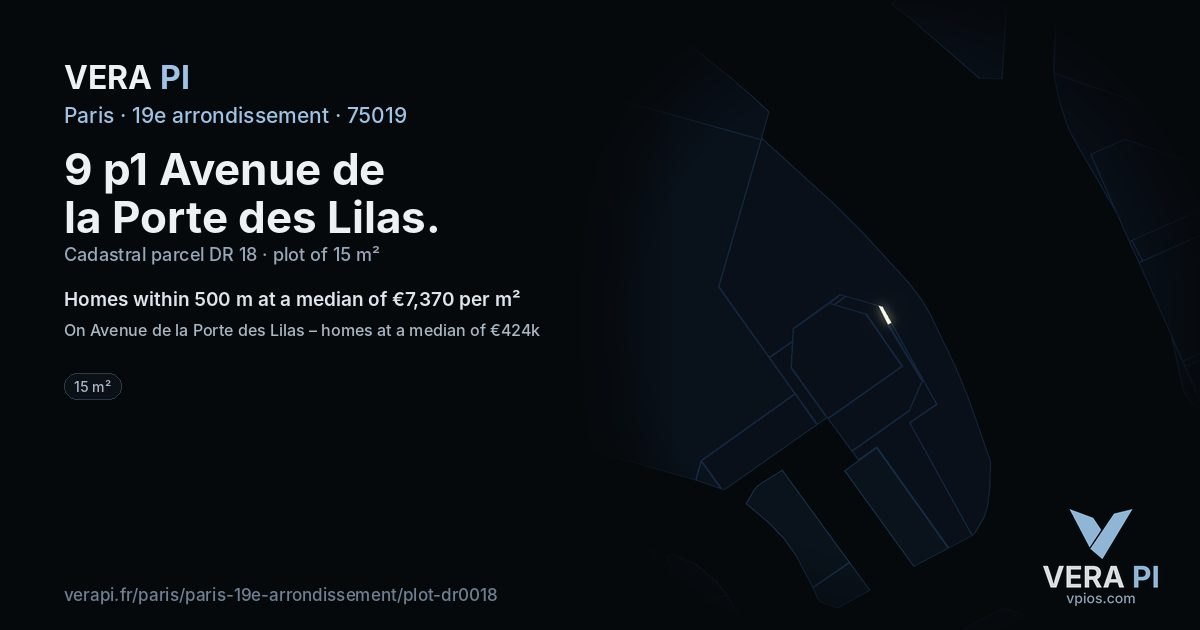 9 p1 Avenue de la Porte des Lilas, 19e arrondissement at night – the plot lit, the parcels around coloured by the prices near them