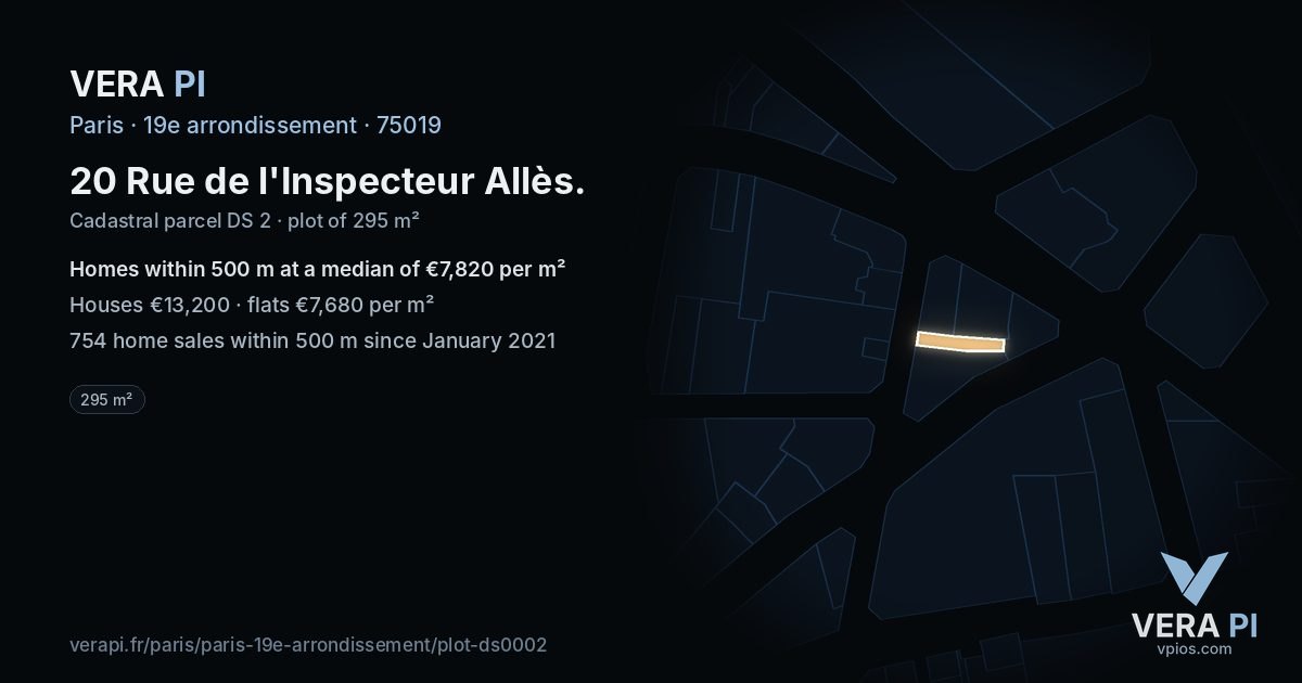 20 Rue de l'Inspecteur Allès, 19e arrondissement at night – the plot lit, the parcels around coloured by the prices near them