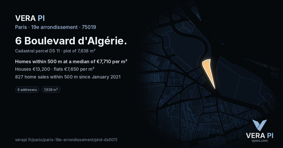 6 Boulevard d'Algérie, 19e arrondissement at night – the plot lit, the parcels around coloured by the prices near them