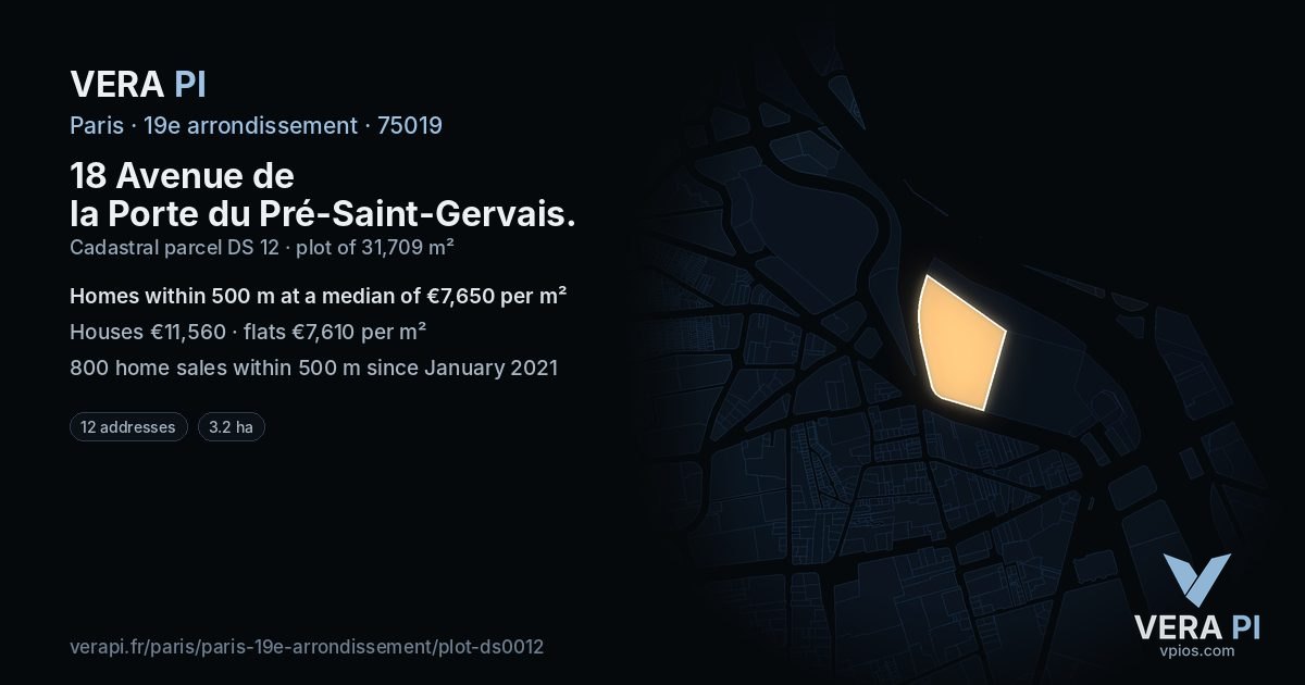 18 Avenue de la Porte du Pré-Saint-Gervais, 19e arrondissement at night – the plot lit, the parcels around coloured by the prices near them