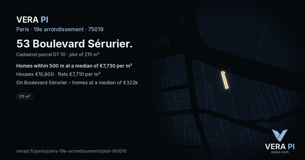 53 Boulevard Sérurier, 19e arrondissement at night – the plot lit, the parcels around coloured by the prices near them