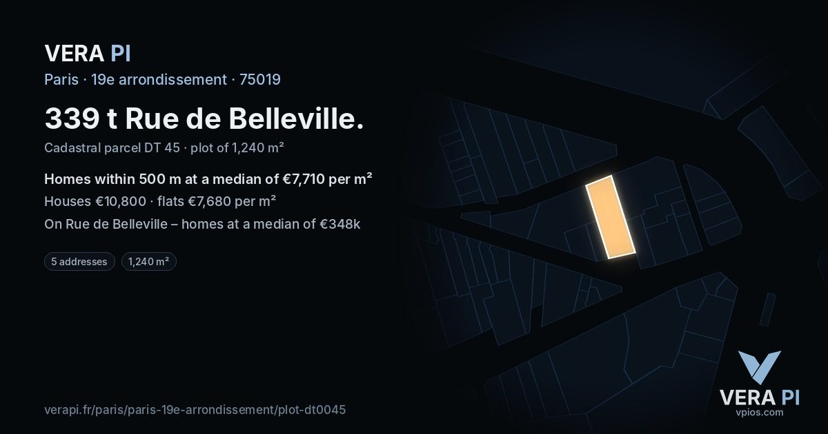 339 t Rue de Belleville, 19e arrondissement at night – the plot lit, the parcels around coloured by the prices near them