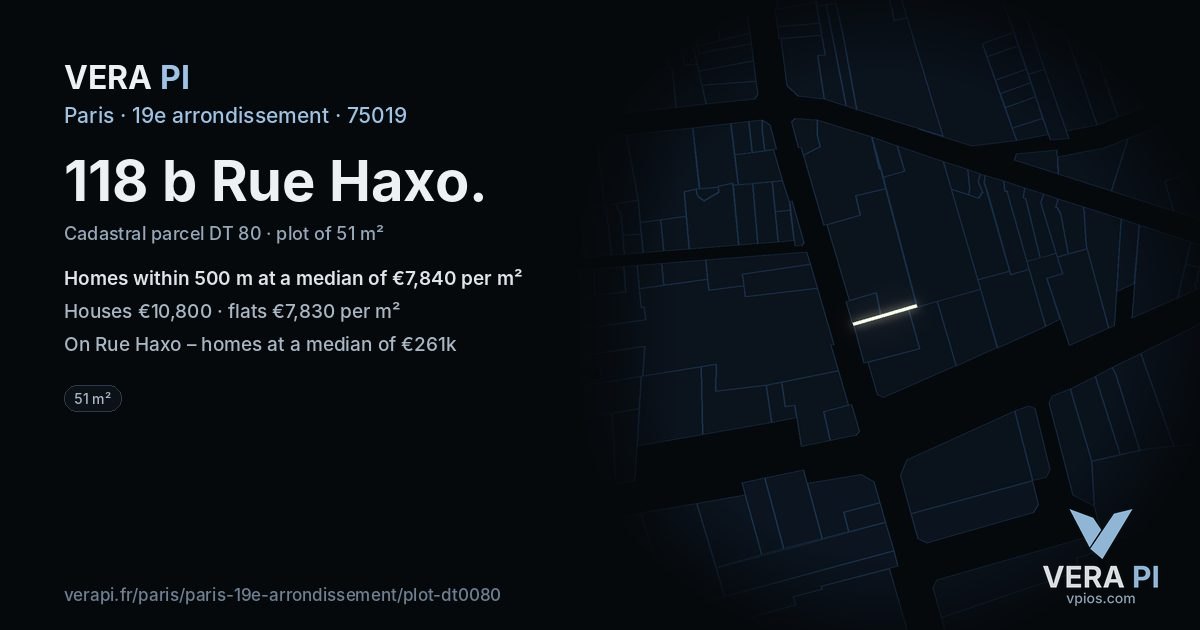 118 b Rue Haxo, 19e arrondissement at night – the plot lit, the parcels around coloured by the prices near them