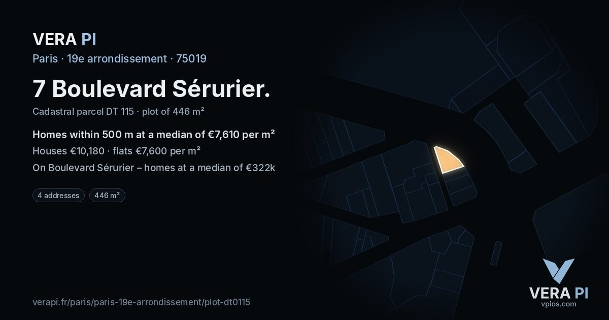 7 Boulevard Sérurier, 19e arrondissement at night – the plot lit, the parcels around coloured by the prices near them