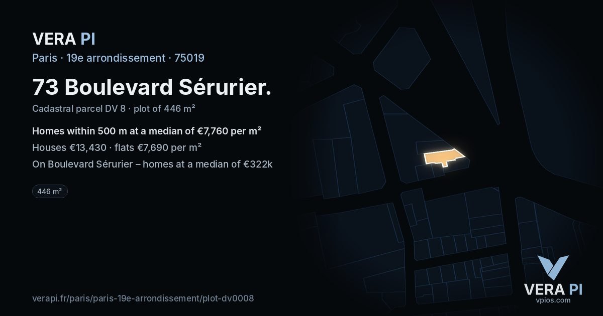 73 Boulevard Sérurier, 19e arrondissement at night – the plot lit, the parcels around coloured by the prices near them