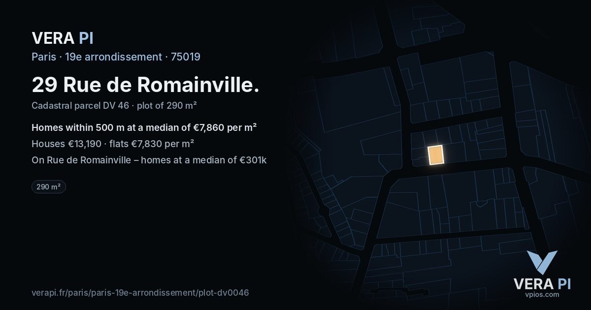 29 Rue de Romainville, 19e arrondissement at night – the plot lit, the parcels around coloured by the prices near them